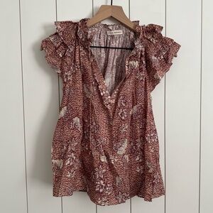 Ulla Johnson Flutter Sleeve V-Neck Top